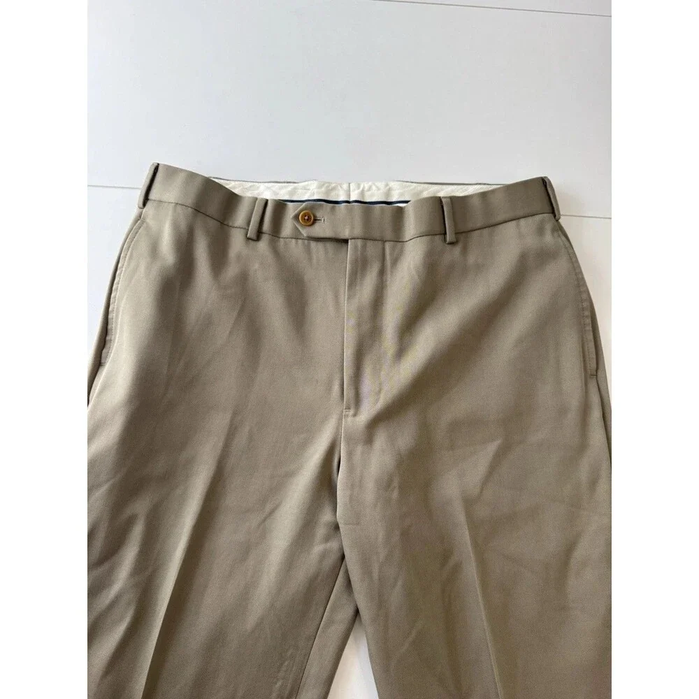 Brooks Brothers 1818 Madison Wool Dress Pants 35x32 Tan Flat Front
